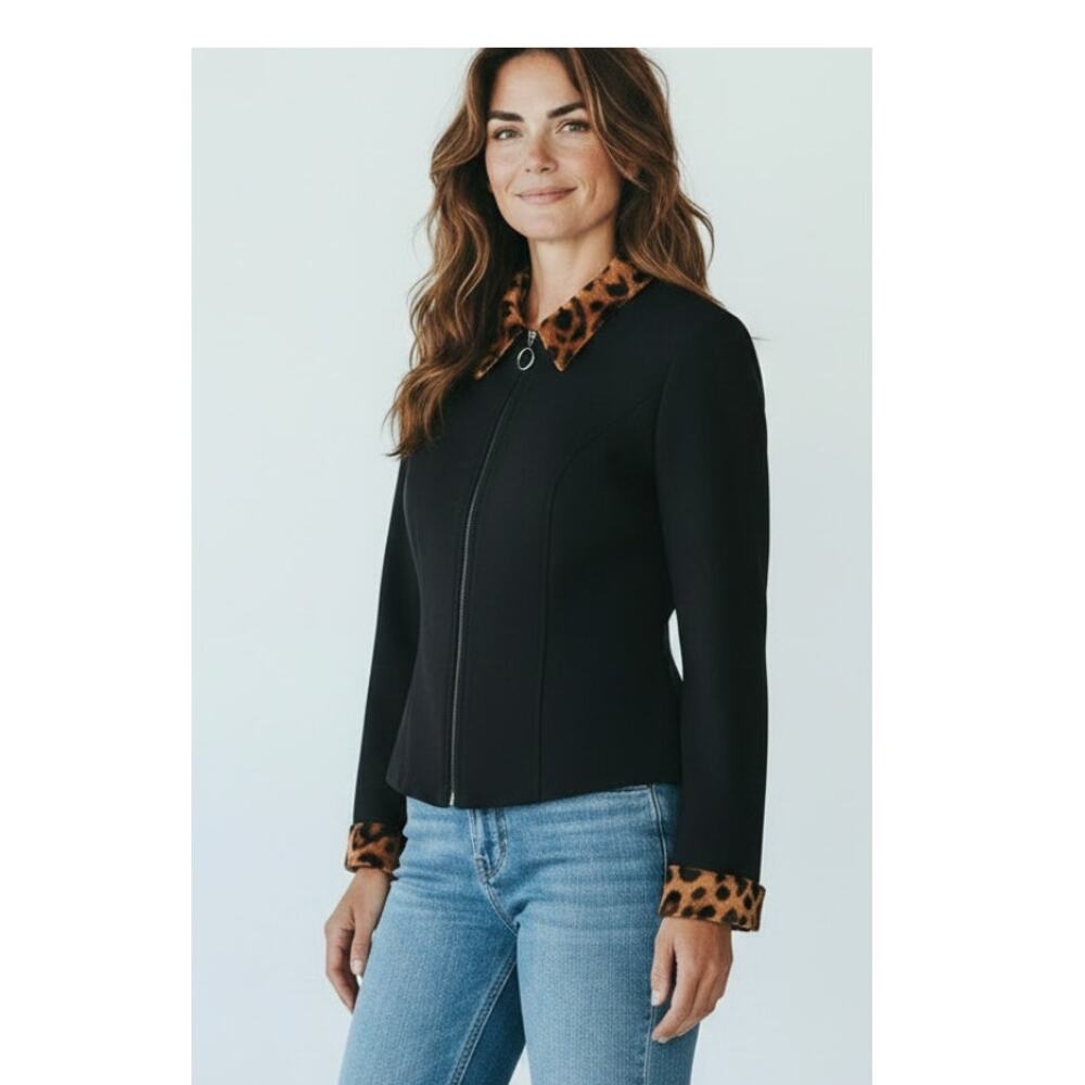 Positive Attitude VTG Black Microribbed Jacket with Brown Western Trim size 6